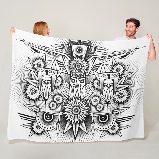 Artistic Tribal Design Fleece Blanket (In Situ)