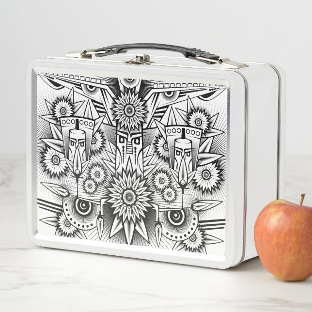 Artistic Tribal Design Metal Lunch Box (In Situ)