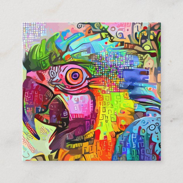 Artistic Tropical Wild Parrot Portrait Template  S Square Business Card (Front)