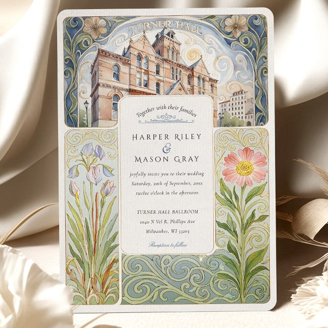 Artistic Turner Hall Milwaukee Art Nouveau Wedding Invitation (Creator Uploaded)