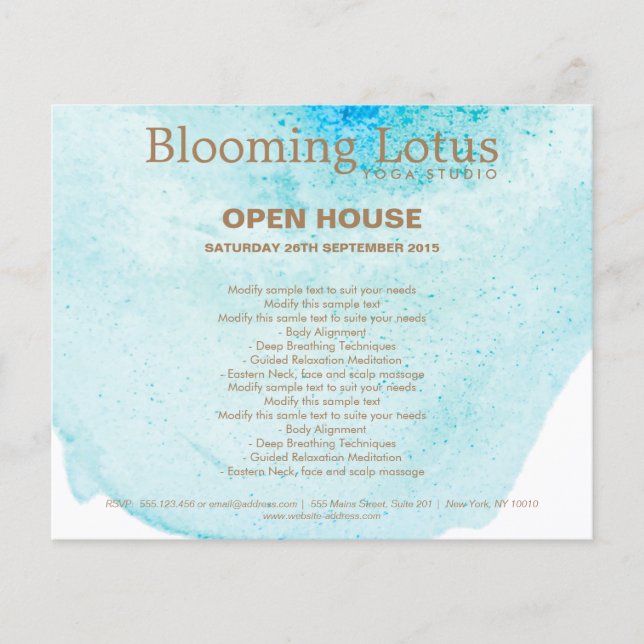Artistic Turquoise Blue Abstract Watercolor Flyer (Front)