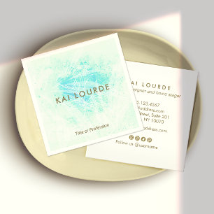 Artistic Turquoise Watercolor Plants Leaves  Squar Square Business Card