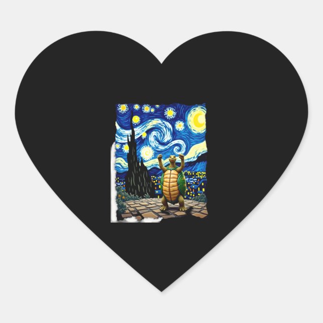 Artistic Turtle Shirt  Starry Night Turtle (1) Heart Sticker (Front)