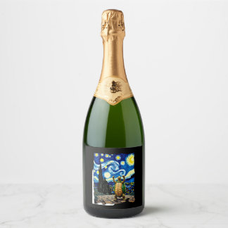 Artistic Turtle Shirt  Starry Night Turtle (1) Sparkling Wine Label