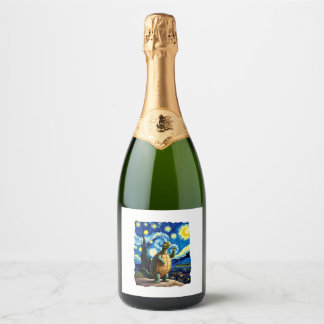 Artistic Turtle Shirt  Starry Night Turtle (1) Sparkling Wine Label