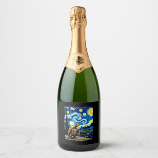 Artistic Turtle Shirt  Starry Night Turtle (2) Sparkling Wine Label