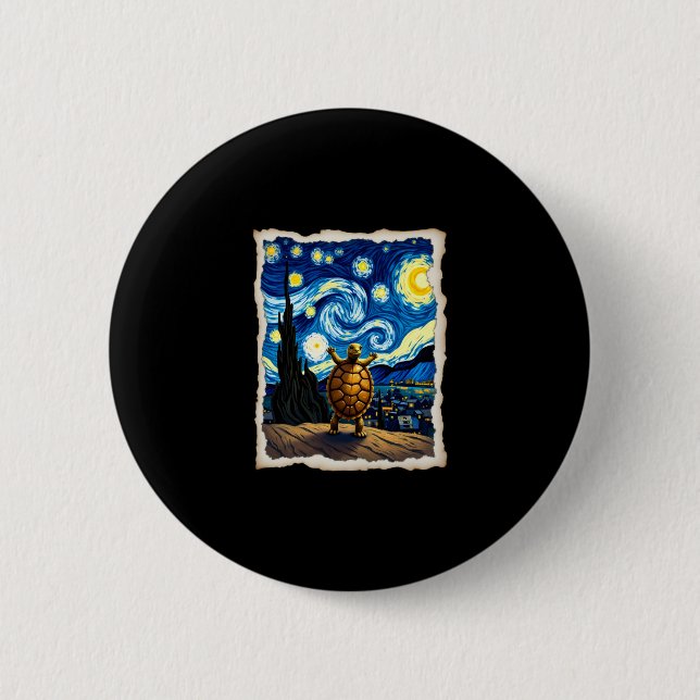 Artistic Turtle Shirt  Starry Night Turtle (3) 6 Cm Round Badge (Front)