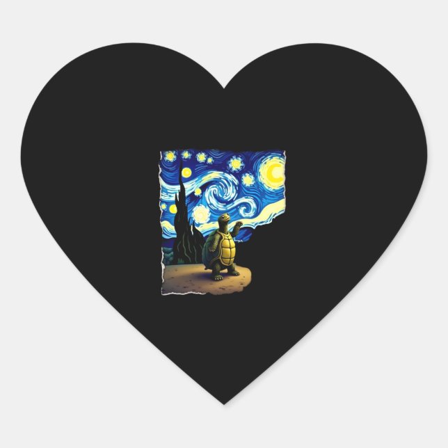 Artistic Turtle Shirt  Starry Night Turtle (4) Heart Sticker (Front)