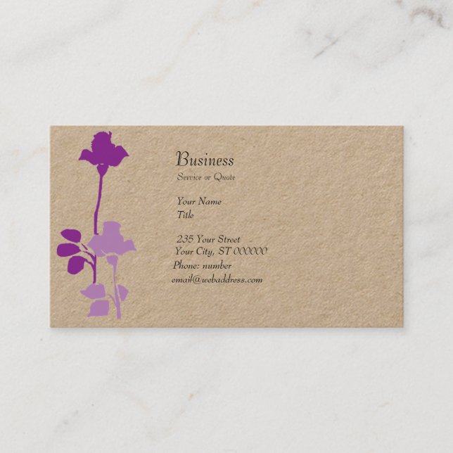 Artistic Unique Purple  Roses  Buds Watercolor Business Card (Front)