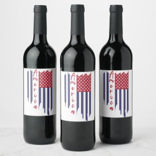 Artistic Vertical American Flag Wine Label