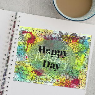 Artistic Vibrant Watercolor and Ink Mother's Day Postcard