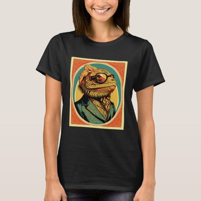 Artistic Vintage Bearded Dragon Sunglasses & Suit  T-Shirt (Front)
