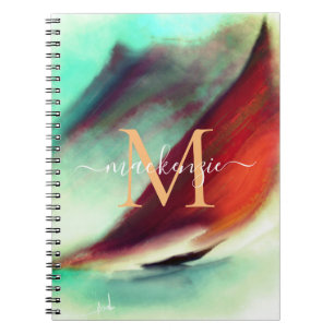 Artistic Vintage Boat Watercolor Monogrammed Notebook
