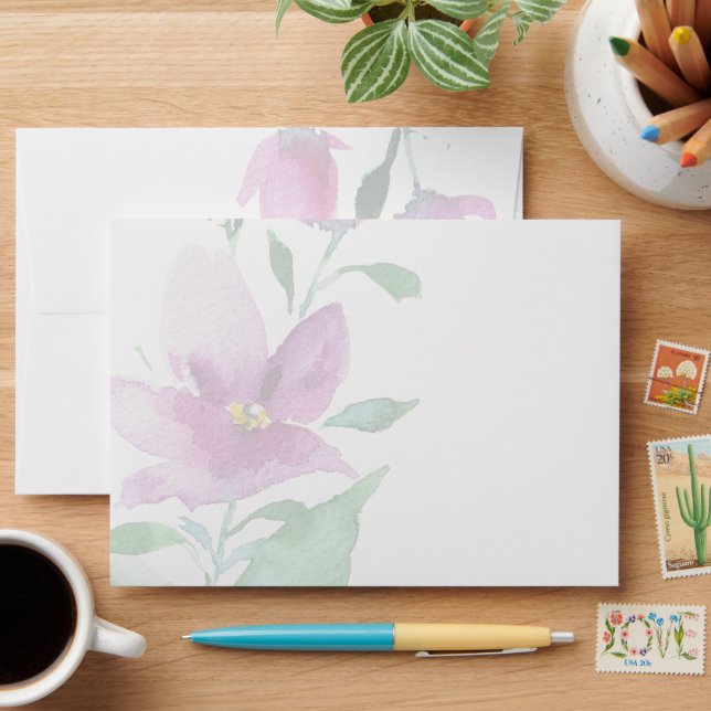Artistic Violet Wildflowers Watercolor Envelope (Desk)