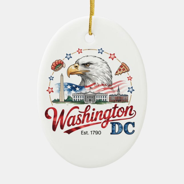 Artistic Washington DC Ceramic Ornament, Landmarks Tree Decoration (Front)