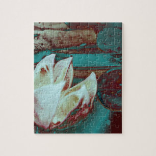 Artistic Water Lilly in Red and Blue Jigsaw Puzzle