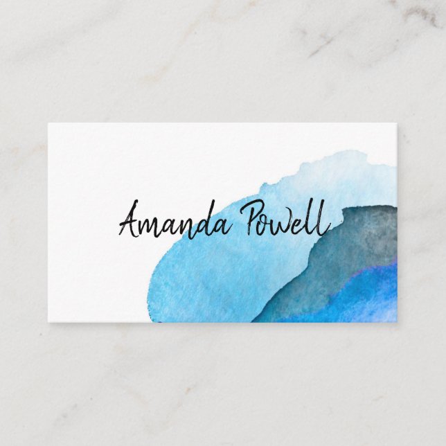 artistic watercolor abstract turquoise business card (Front)