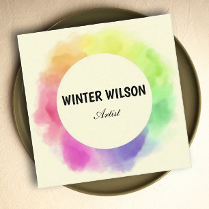 Artistic watercolor alcohol ink rainbow  square business card