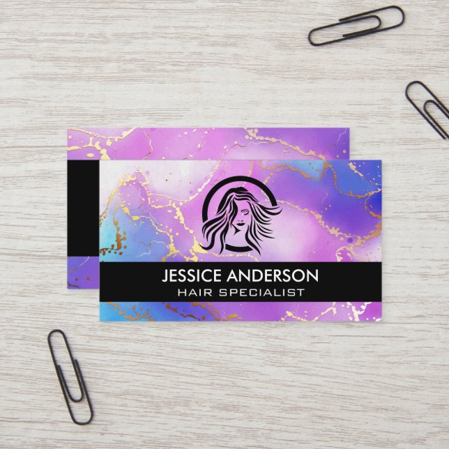 Artistic Watercolor background Womens Beauty Logo Business Card (Front/Back In Situ)