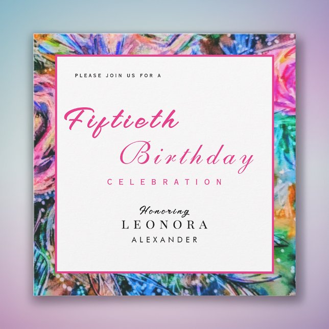 Artistic Watercolor Floral ANY Birthday Party Pink Invitation (Creator Uploaded)