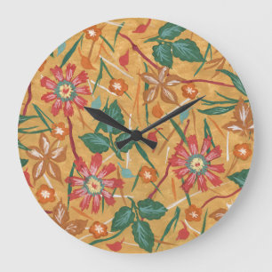 Artistic Watercolor Flowers: Colourful Background. Large Clock