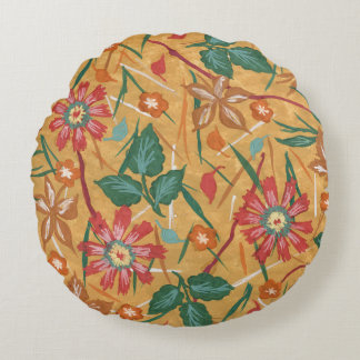 Artistic Watercolor Flowers: Colourful Background. Round Cushion