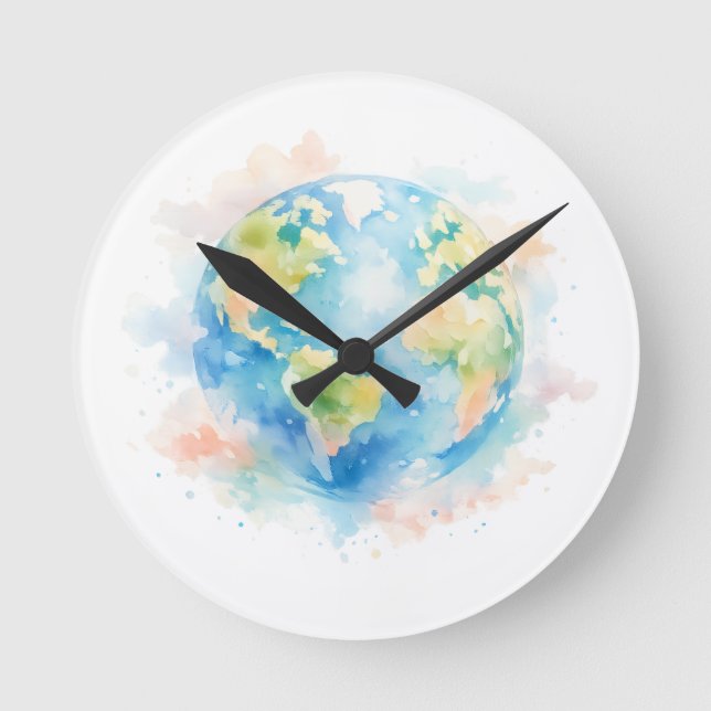 Artistic Watercolor Globe Wall Clock (Front)