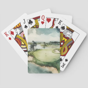 Artistic watercolor golf course golf playing cards