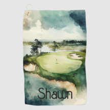 Artistic watercolor golf course golf towel