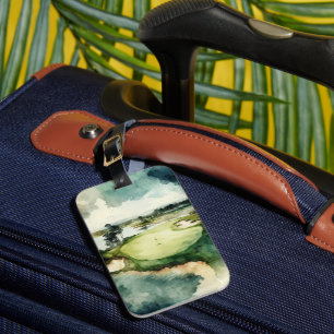 Artistic watercolor golf course luggage tag