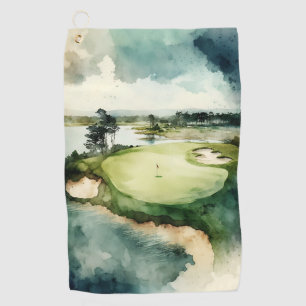 Artistic watercolor golf course towel