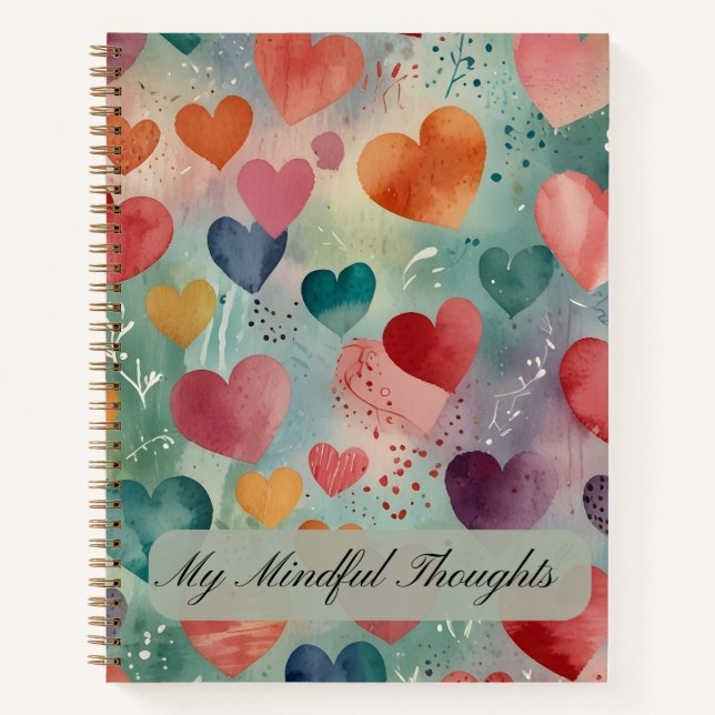 Artistic Watercolor Hearts Pattern  Notebook (Front)