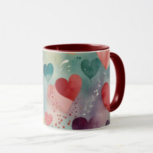 Artistic Watercolor Hearts Two-Tone Coffee Mug