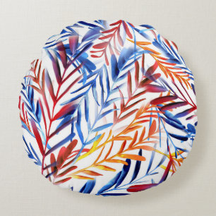 Artistic Watercolor Leaf Design Round Cushion