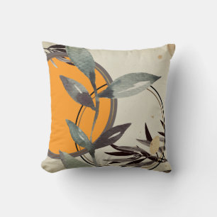 Artistic Watercolor Leaves Orange Cushion