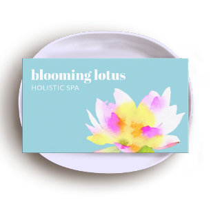 Artistic Watercolor Lotus Flower Light Blue Business Card