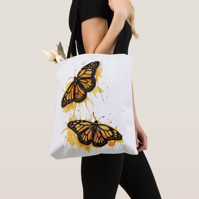 Artistic Watercolor Monarch Butterfly Nature Art Tote Bag (Close Up)