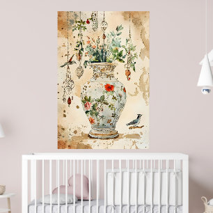Artistic watercolor of an antique decorative vase  poster