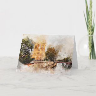 Artistic Watercolor of Notre-Dame Cathedral Paris Thank You Card