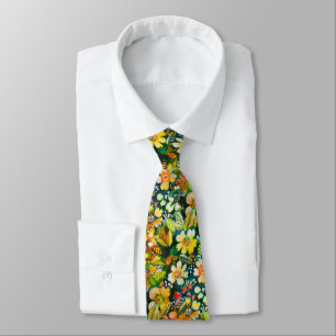 Artistic Watercolor orange and yellow flowers Tie
