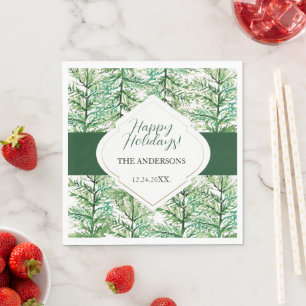Artistic Watercolor Pine Branch Napkin