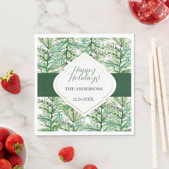 Artistic Watercolor Pine Branch Napkin (Insitu)