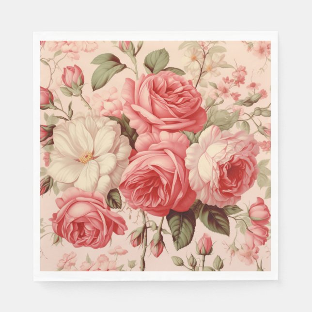 Artistic Watercolor Pink Roses  Napkin (Front)