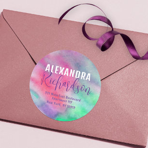 Artistic Watercolor Round Return Address Label