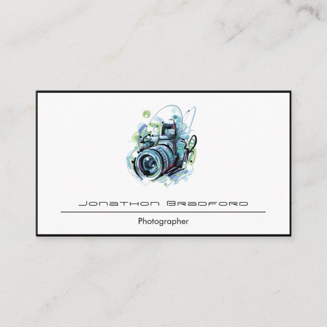 Artistic Watercolor SLR Camera Photography Business Card (Front)