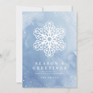 Artistic Watercolor Snowflake Blue Christmas cards
