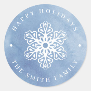 Artistic Watercolor Snowflake blue Christmas Classic Round Sticker