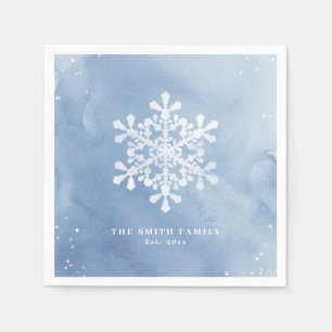 Artistic Watercolor Snowflake Blue Christmas Napkin