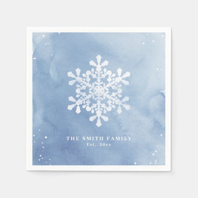 Artistic Watercolor Snowflake Blue Christmas Napkin (Front)