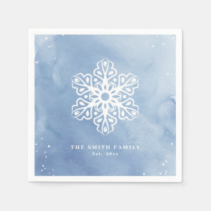Artistic Watercolor Snowflake Blue Christmas Napkin